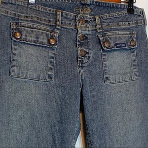 EUC Rare Silver Front Flap Pocket No Back Pocket Triple Button Fly Jeans